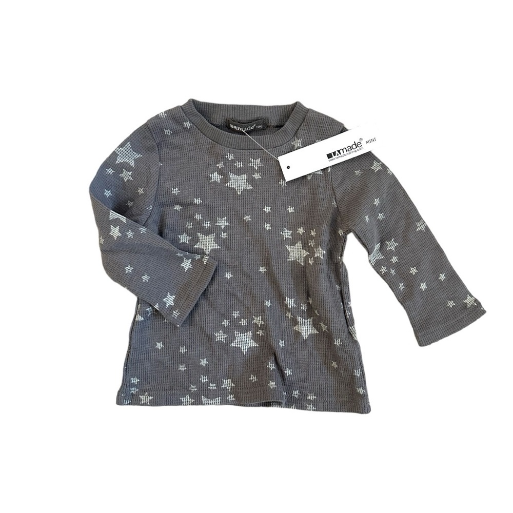 LAmade Grey Graphic Stars Thermal Knit Long Sleeve Tee | 3/6M